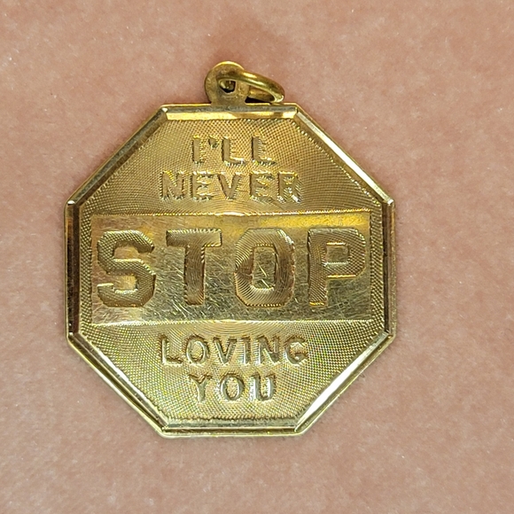 Vintage Jewelry - Vintage 14k Yellow Gold Crea "I'll Never Stop Loving You" Stop Sign Charm 3g